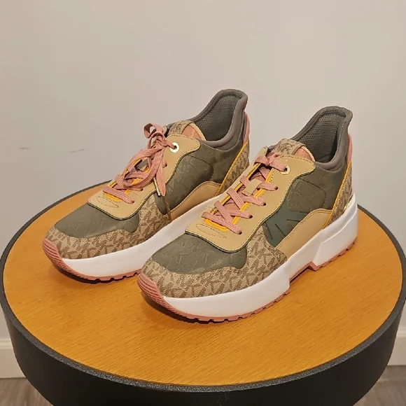Michael Kors Olive and Pink Patterned Sneakers - Picture 1 of 8